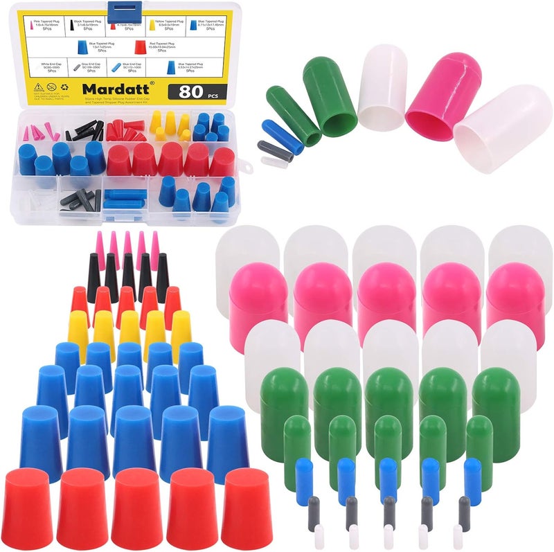 Mardatt 80Pcs Silicone Rubber Tapered Stopper Plug and Protective End Cap Assortment Kit Withstand High Temperature for Powder Coating Painting Anodizing Repairing Masking Spraying - Image 1
